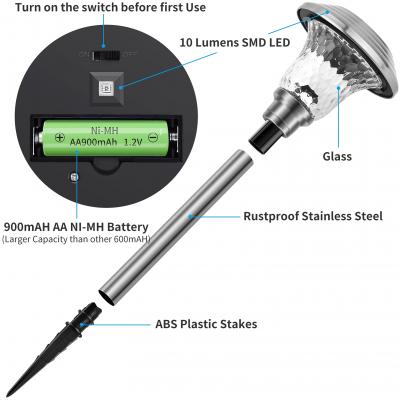 Заводской садовый светильник, солнечный свет из нержавеющей стали, открытый водонепроницаемый садовый пейзаж, газон, светодиодный светильник для патио, двора, дорожки
